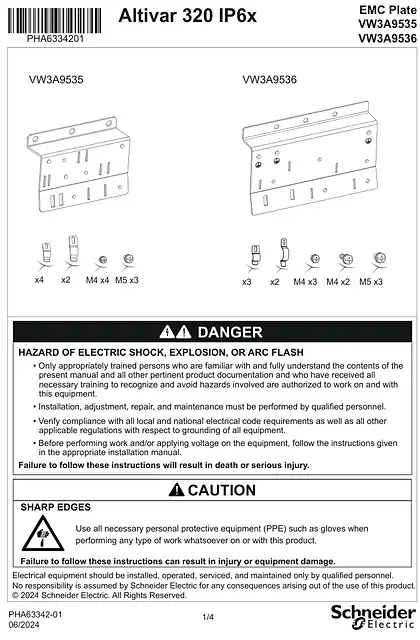 schneider施耐德Instruction Sheet_ ATV320 IP6x - EMC plate (VW3A9535_ VW3A9536)